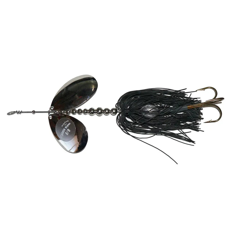 View of Bucktails Musky Frenzy Stagger 8/9 Bucktail Black/Black - Rubber Skirt available at EZOKO Fishing