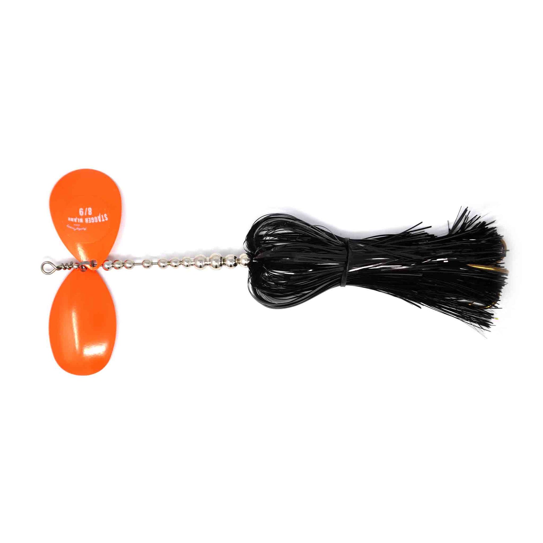 View of Bucktails Musky Frenzy Stagger 8/9 Bucktail Black/Orange available at EZOKO Pike and Musky Shop
