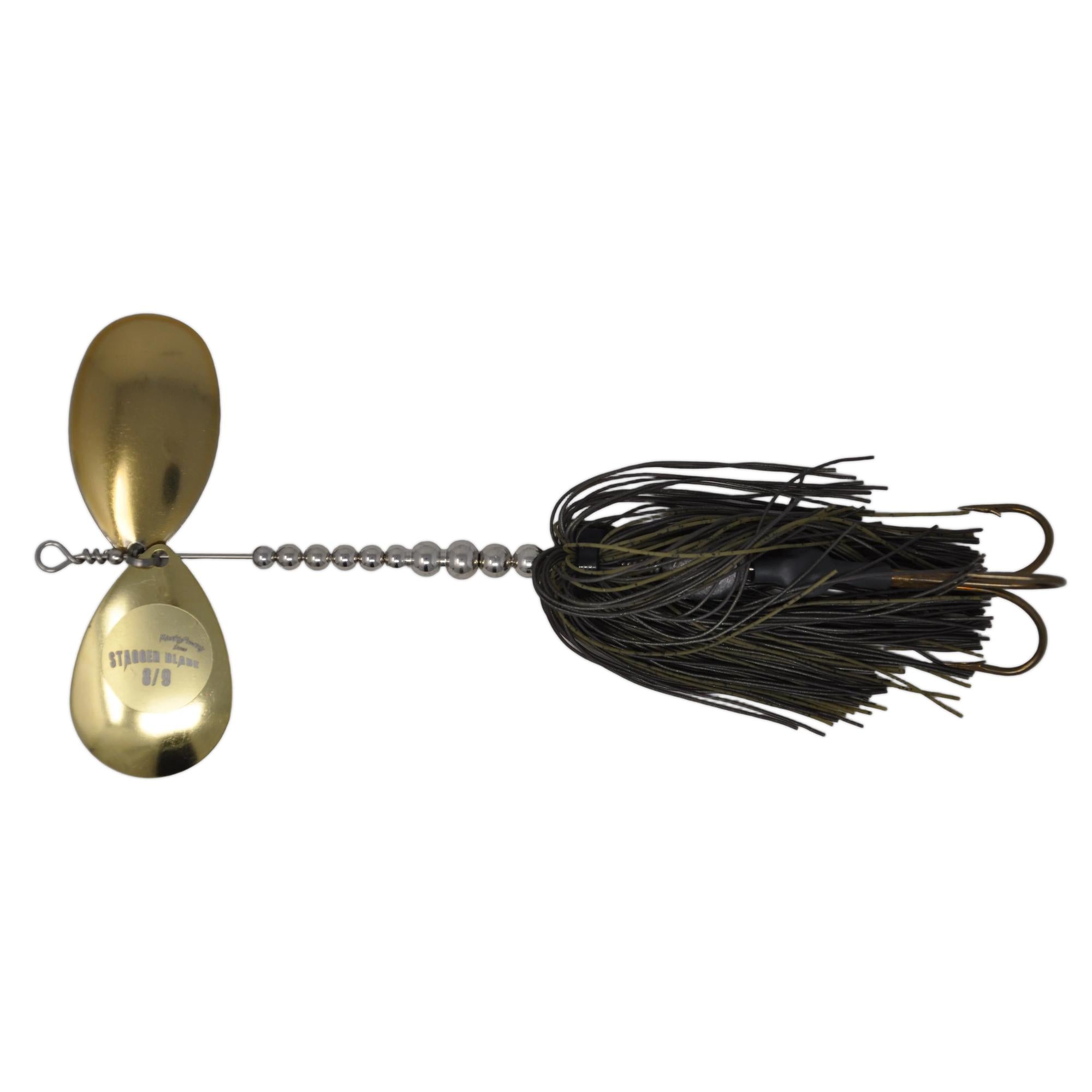 View of Bucktails Musky Frenzy Stagger 8/9 Bucktail Brown/Gold - Rubber Skirt available at EZOKO Fishing