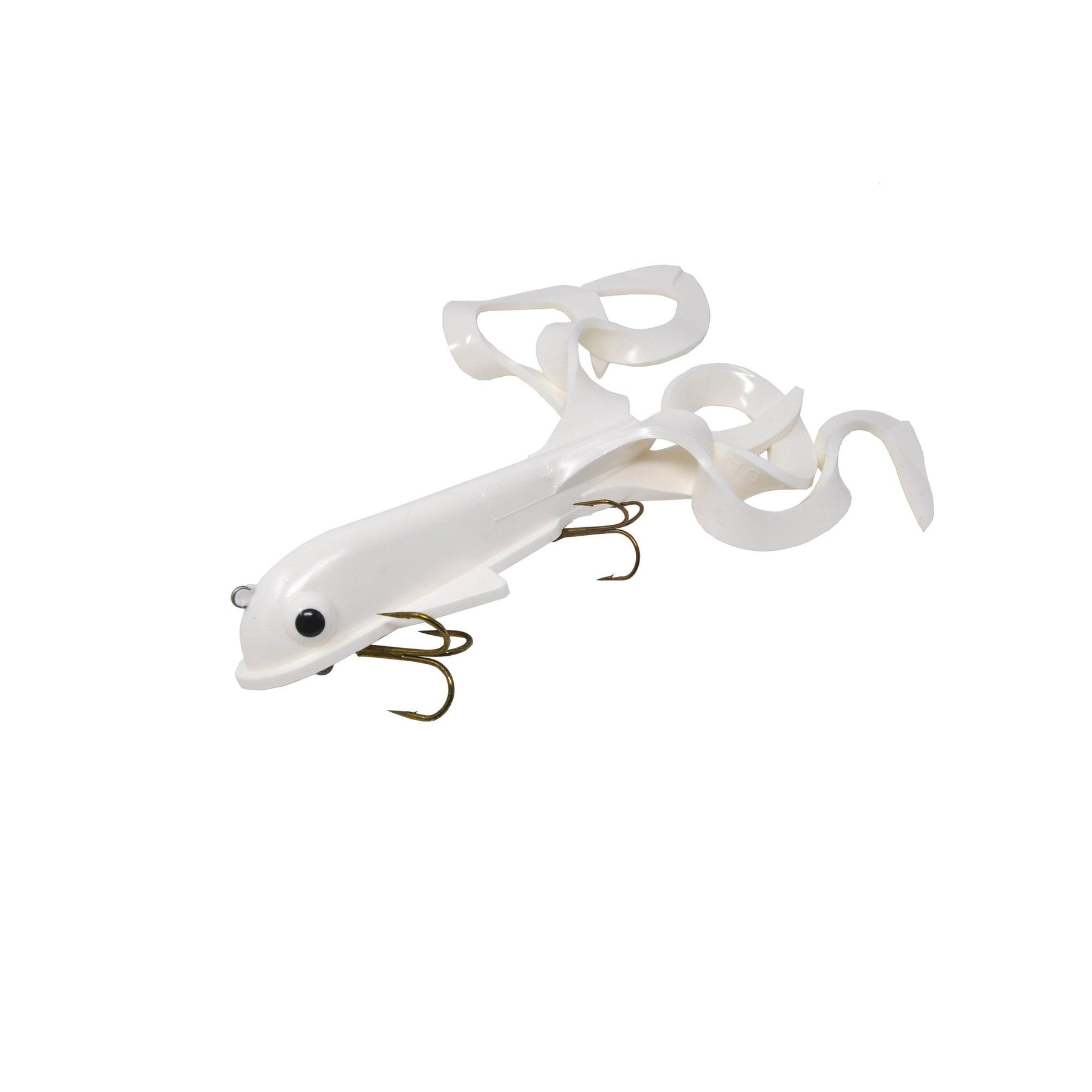 View of Rubber Musky innovation Quad Dawg White available at EZOKO Pike and Musky Shop
