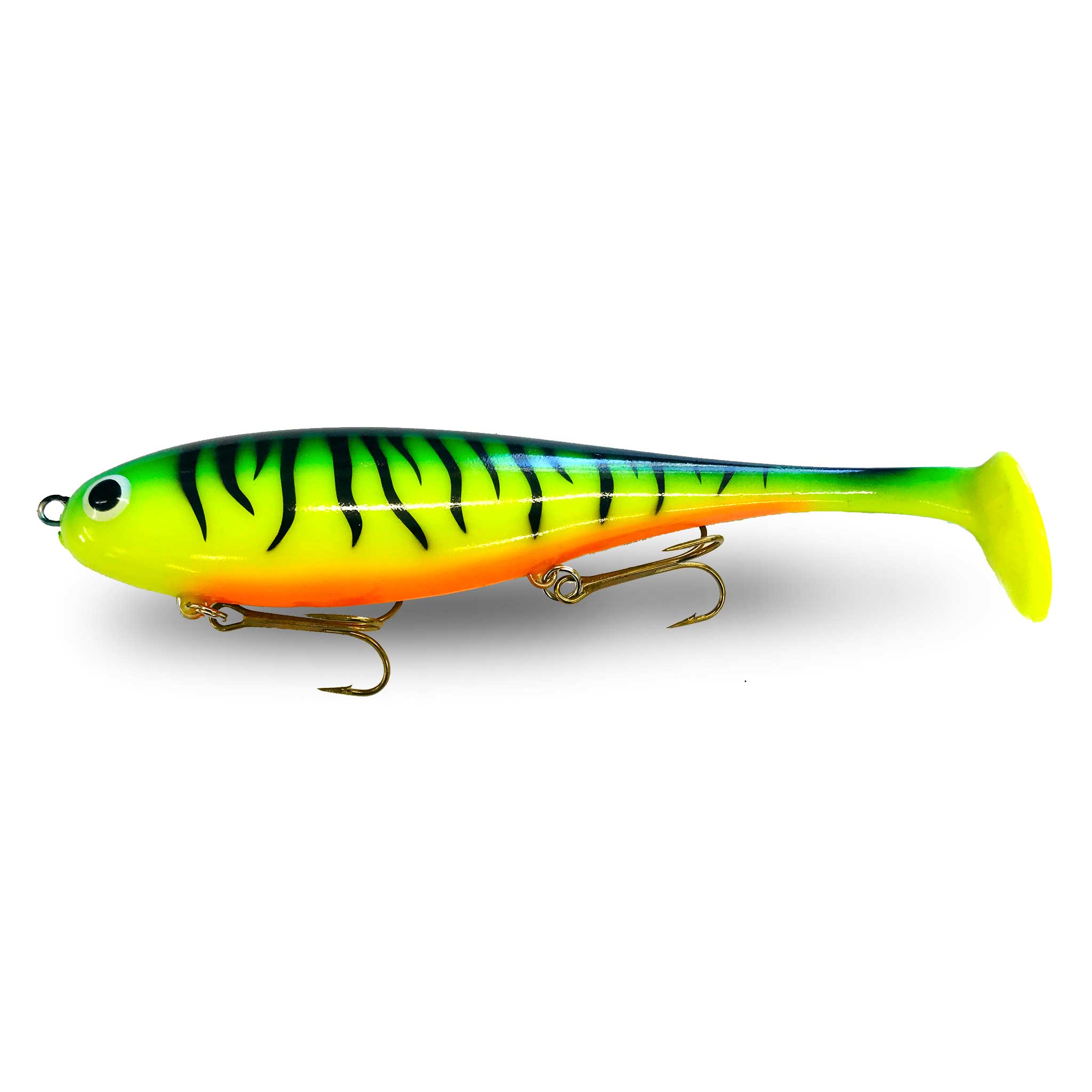 View of Swimbaits Musky Innovations Regular Shallow Swimmin' Dawg Fire Tiger available at EZOKO Fishing