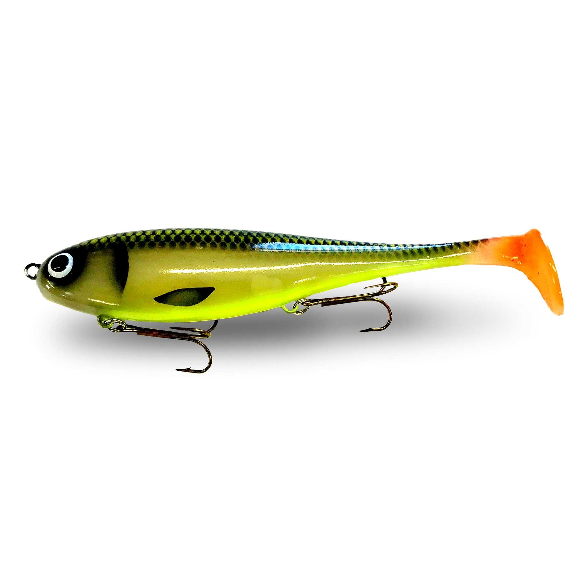 View of Swimbaits Musky Innovations Regular Shallow Swimmin' Dawg UV Pickle Back available at EZOKO Fishing