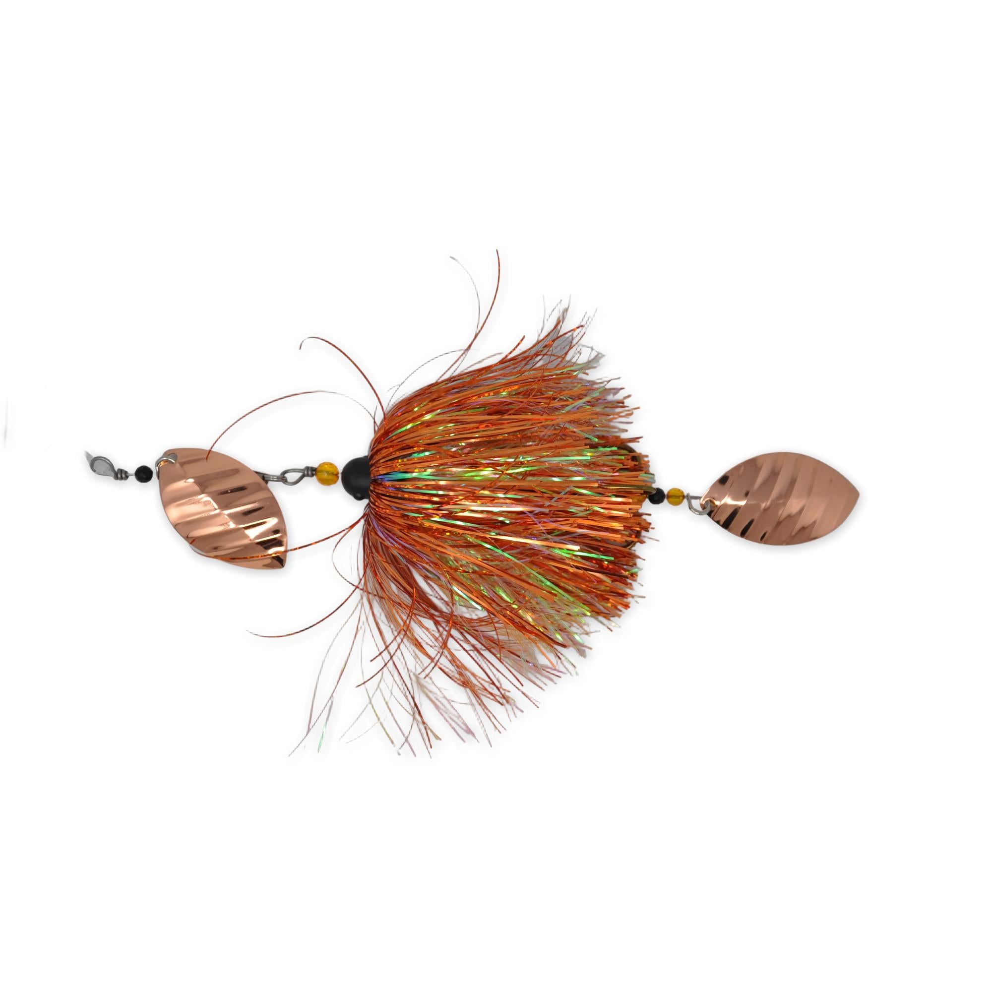 View of Musky Safari Jack Hammer Bucktail Orange Copper available at EZOKO Fishing