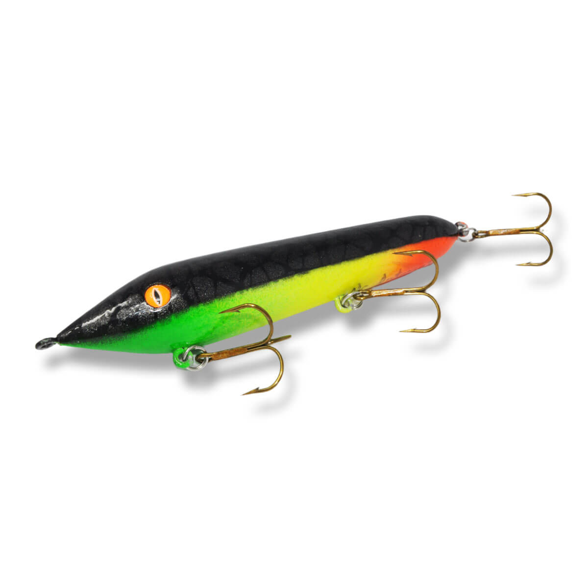 View of Musky Safari Mr. Automatic Glider Fire Belly available at EZOKO Fishing