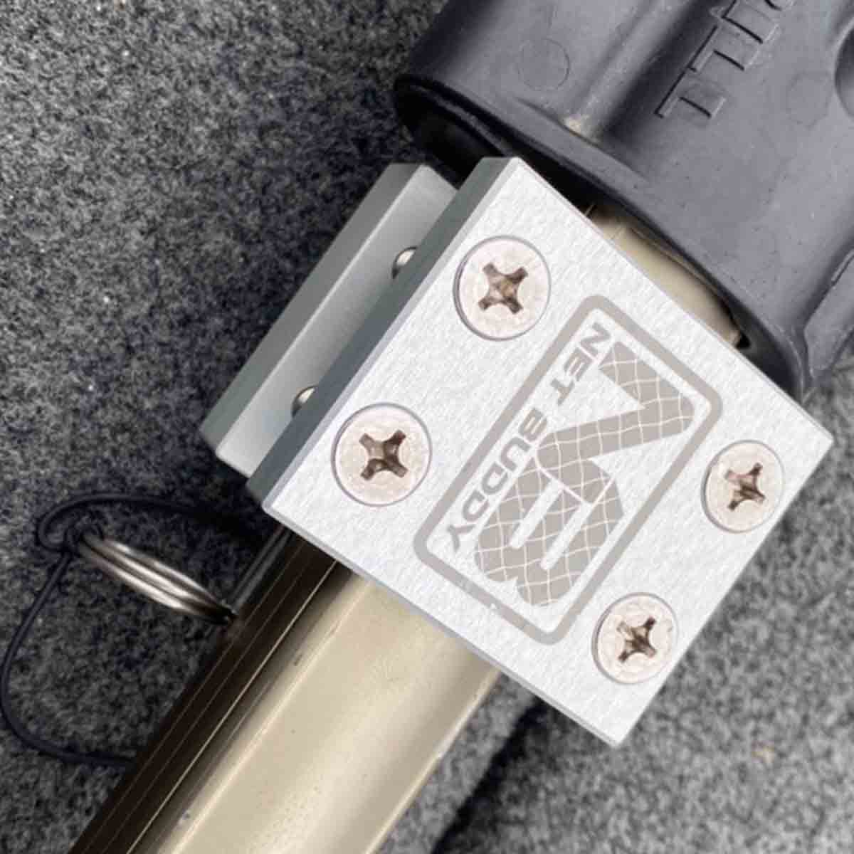 View of boating_accessories Musky Buddy 42 Degree Mount with Net Clamp available at EZOKO Pike and Musky Shop