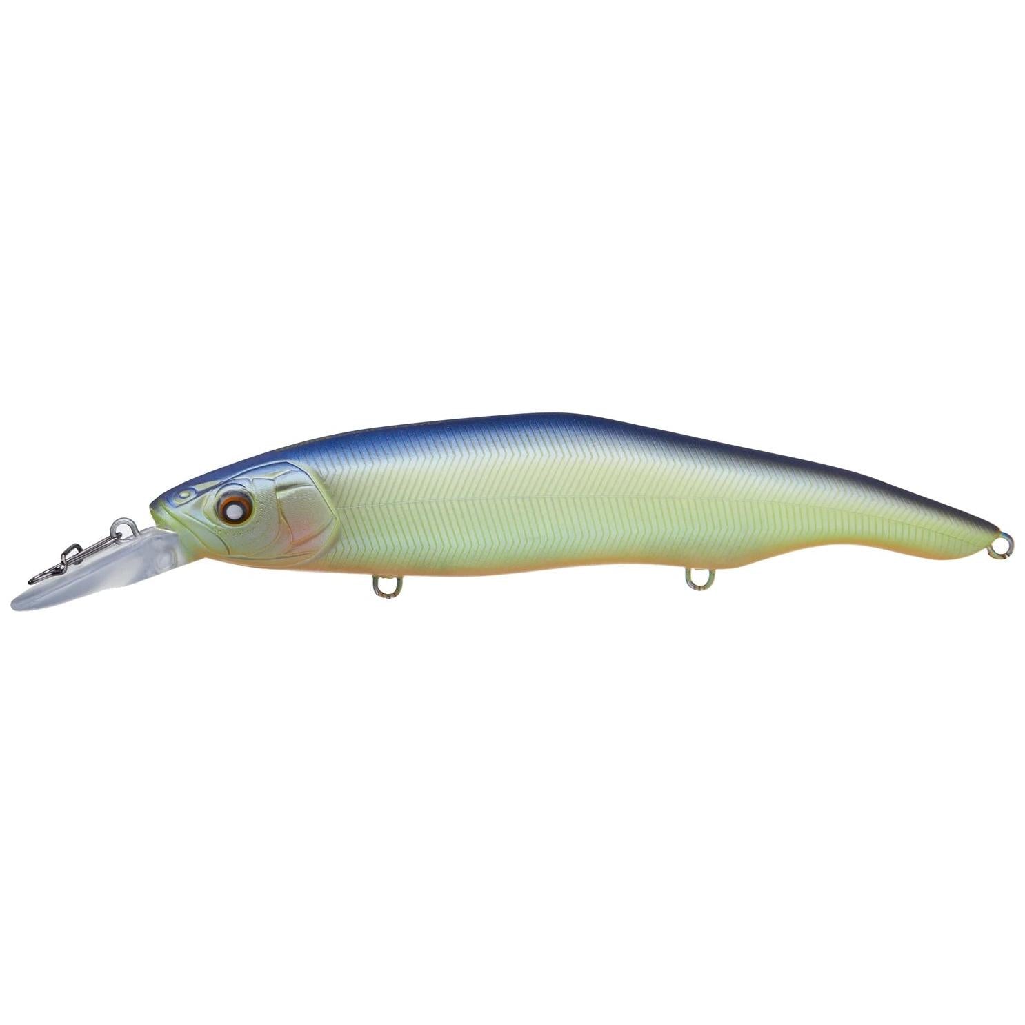 View of Jerbaits Nishine Lure Works Erie 115MD Jerkbait BPB Chartreuse Smelt available at EZOKO Fishing