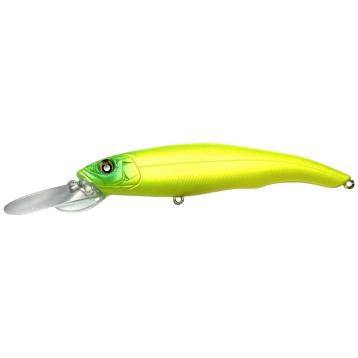 View of Jerbaits Nishine Lure Works Erie 95MD Jerkbait Hi-Viz Chartreuse available at EZOKO Fishing