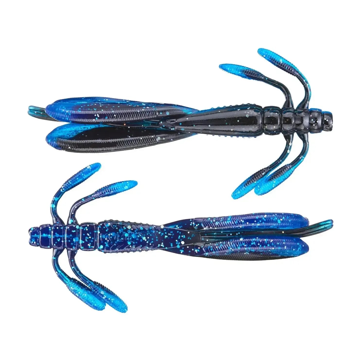 View of Nories 4" Escape Little Twin Creature Bait Black Blue Reflection available at EZOKO Fishing