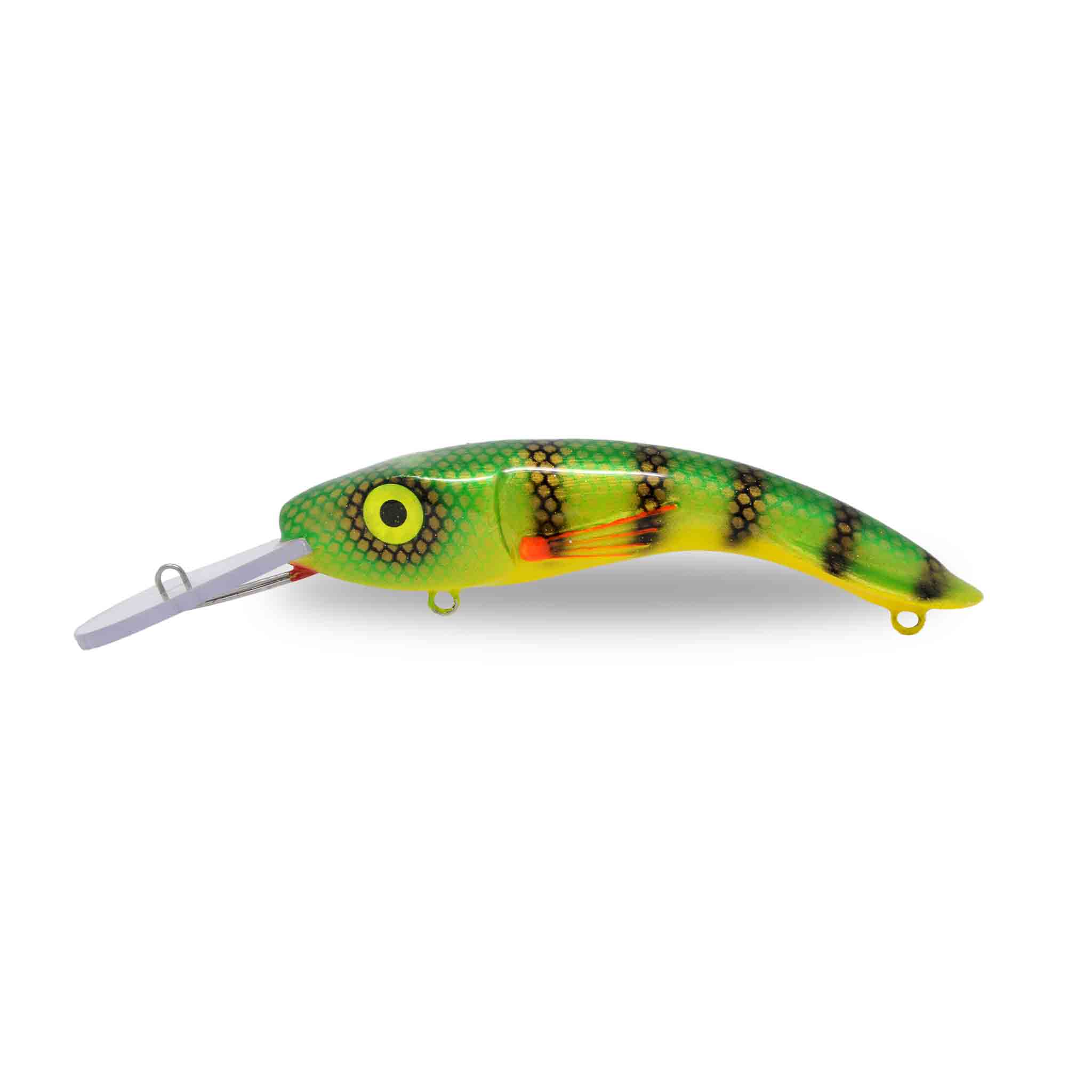 View of Crankbaits One Shot Tackle Perchosaurus 7" Crankbait Perch Yellow Belly available at EZOKO Fishing