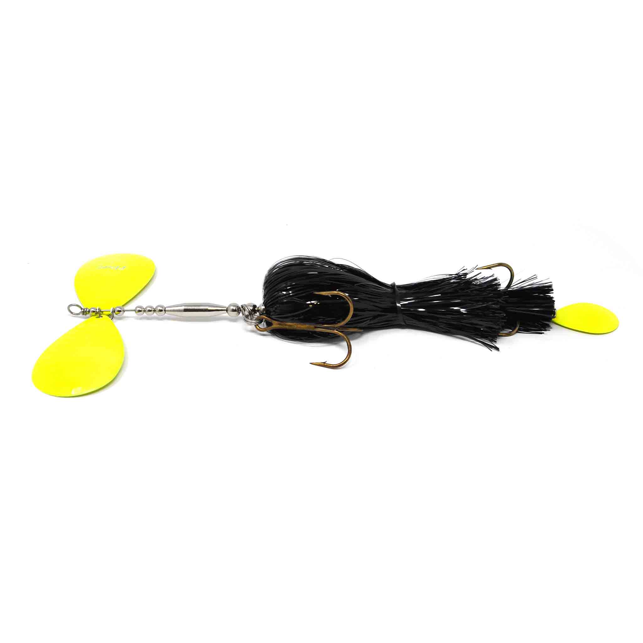 View of Bucktails PDeez Big Tens tail Spin (10/10) Bucktail Black / Chartreuse available at EZOKO Fishing
