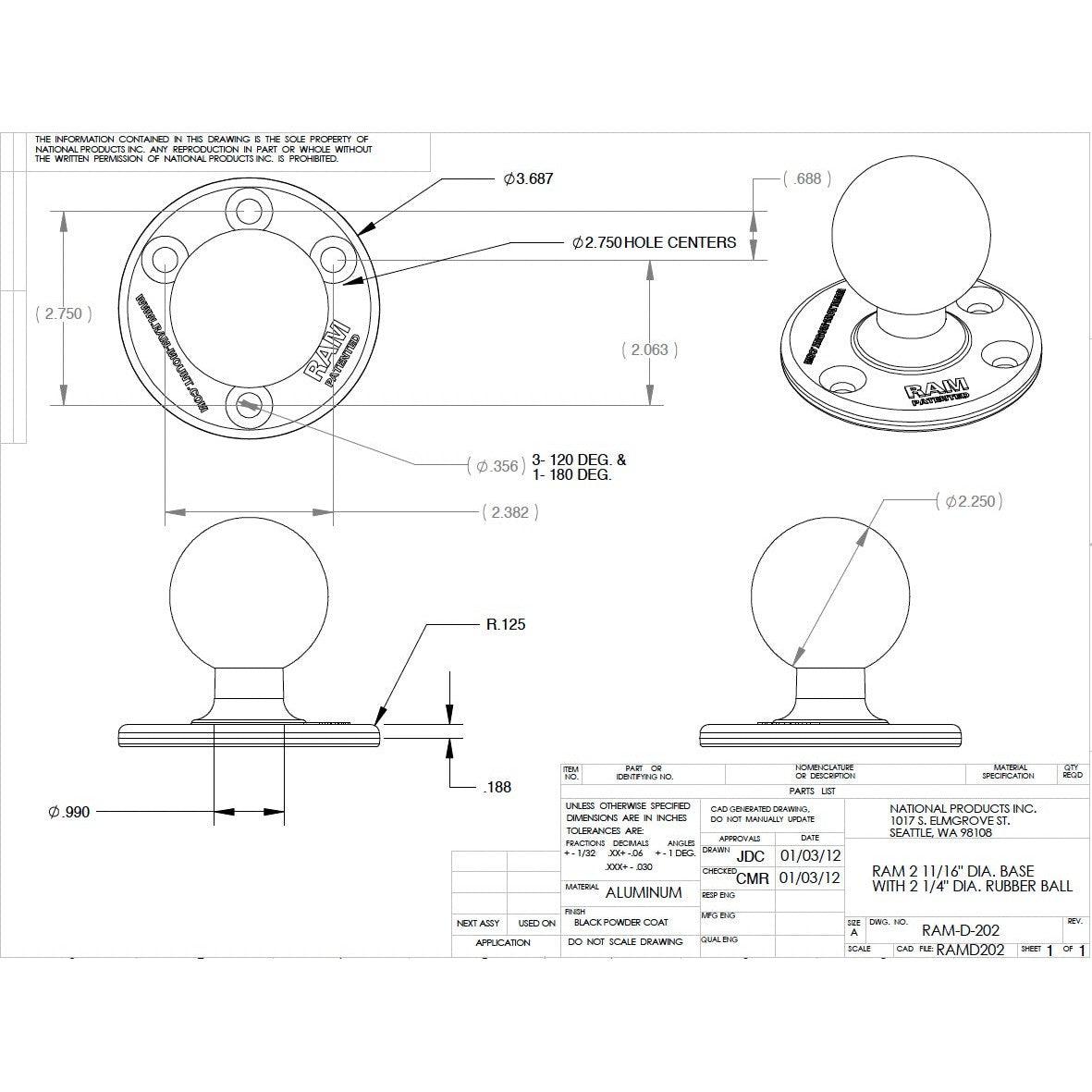 View of electronic_accessories RAM Large Round Plate with Ball - D Size available at EZOKO Pike and Musky Shop