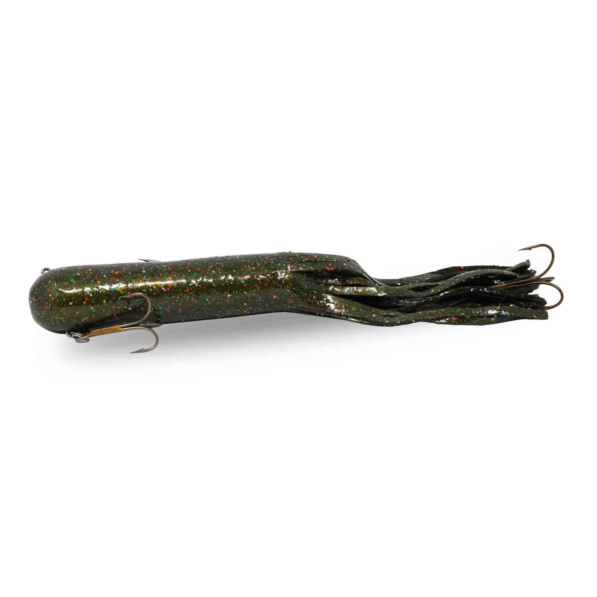 View of Rubber Red October 12" Big Sexy Tubes - Mid-depth Green Pumpkin available at EZOKO Fishing
