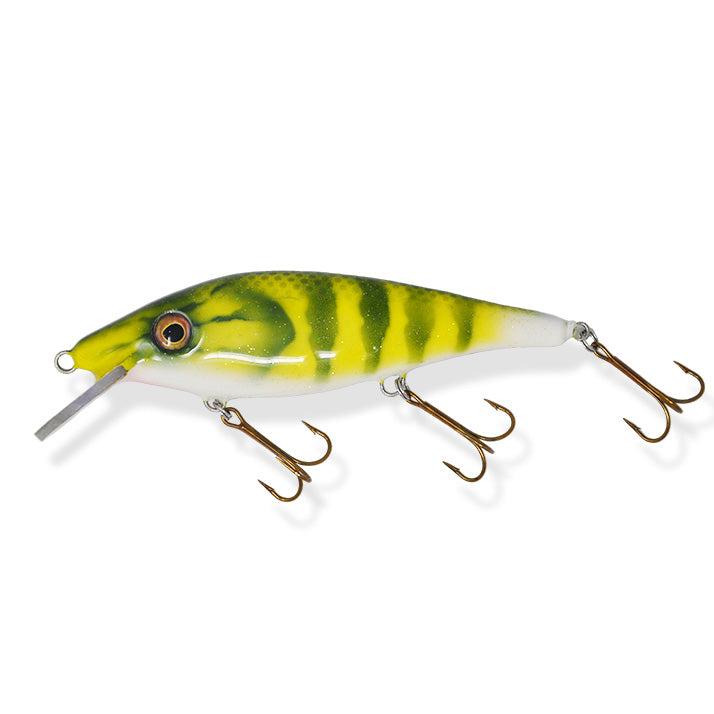 View of Crankbait Sampson Baitwork Fat Joe 8" Green perch available at EZOKO Pike and Musky Shop