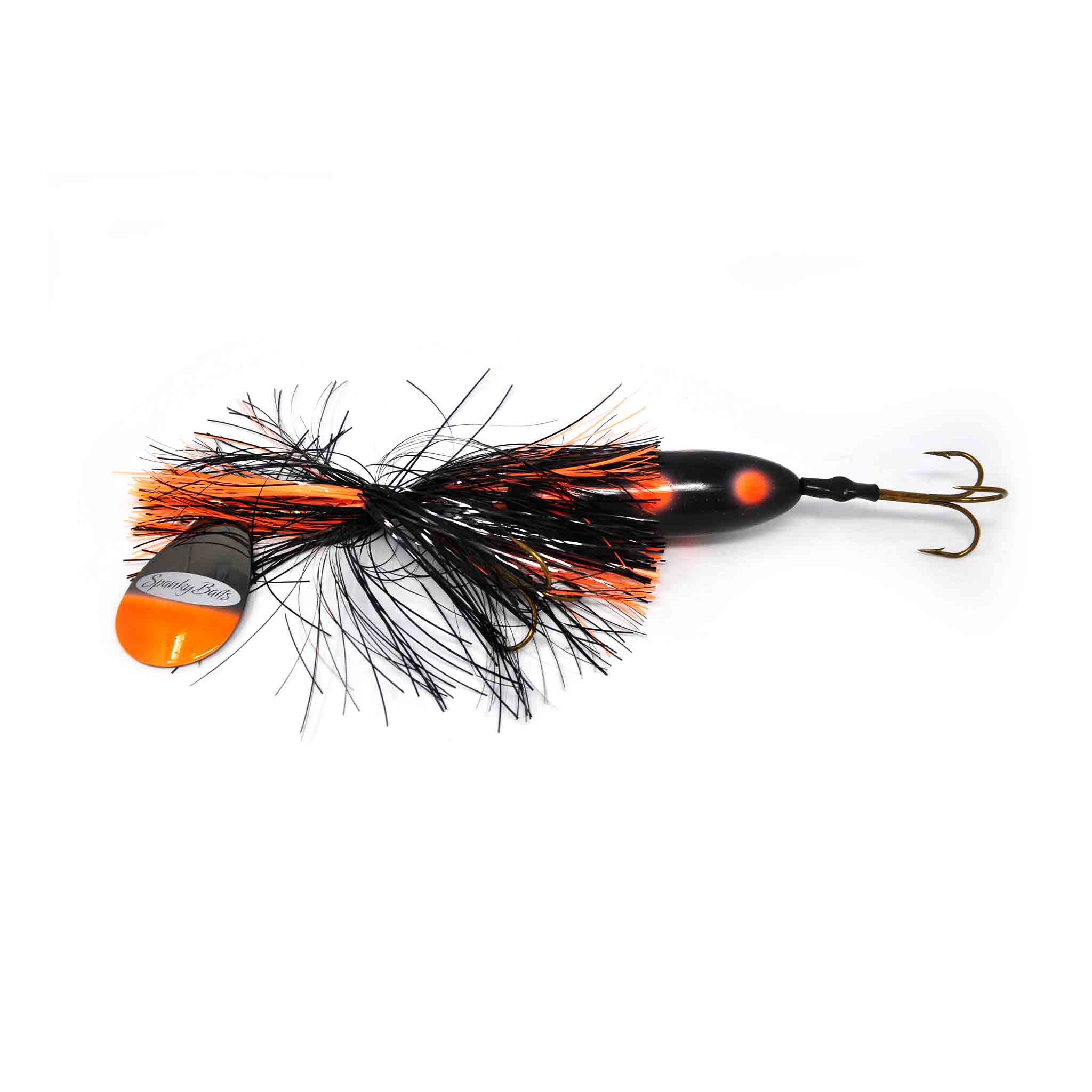 View of Bucktails Spanky Baits Pugsly 8 Bucktail Black Orange available at EZOKO Fishing