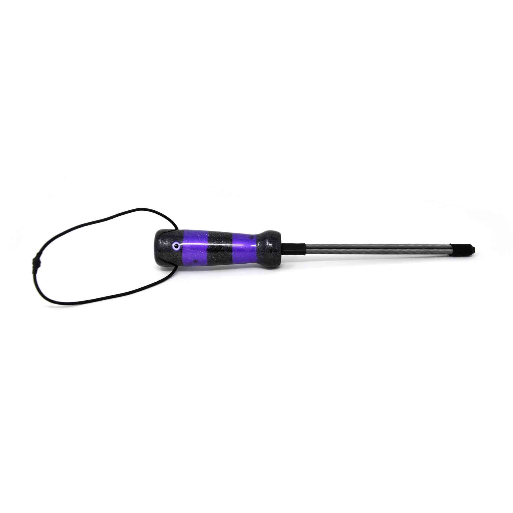 Side view of a Sticky Hook files to sharpen pike & musky hooks. The color pattern is Jailbird Black & Purple