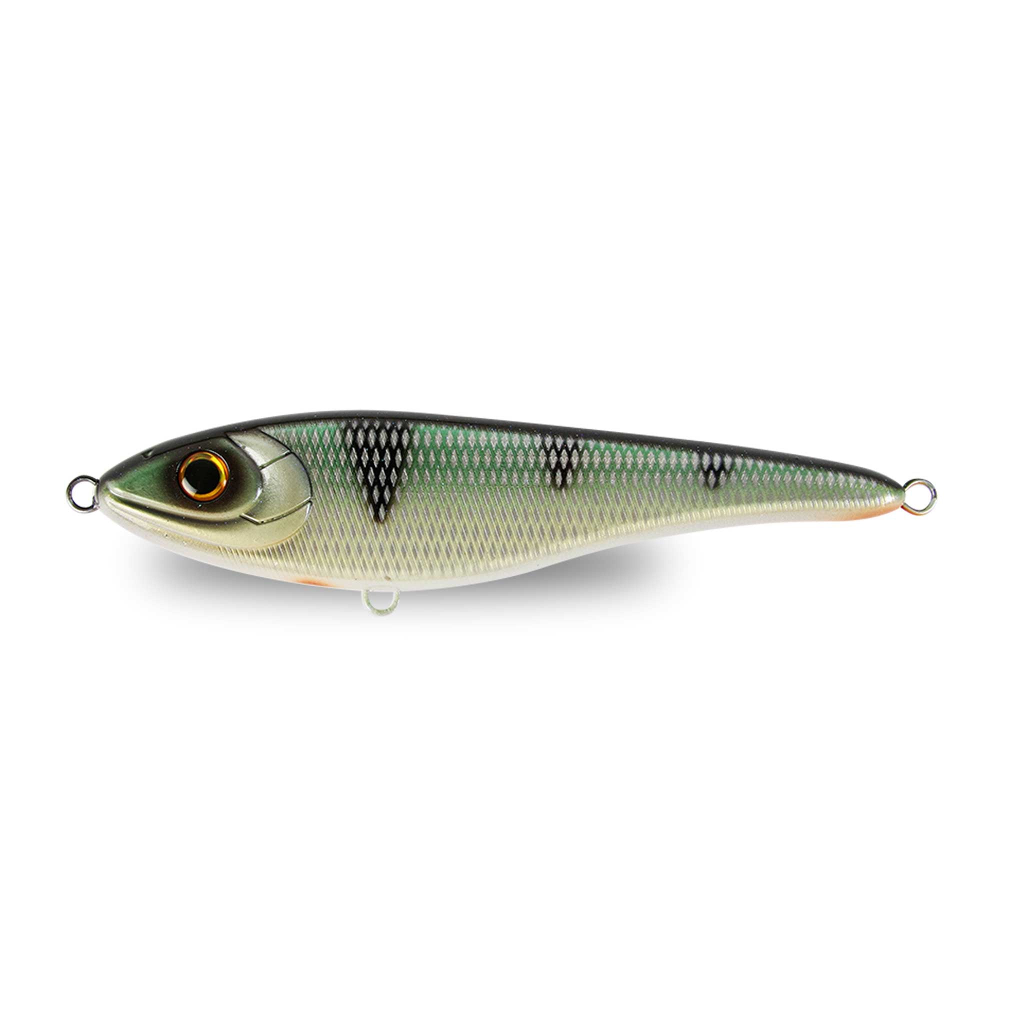 View of Jerk-Glide_Baits Strike Pro Big Bandit Sinking Glide Bait Natural Perch available at EZOKO Fishing