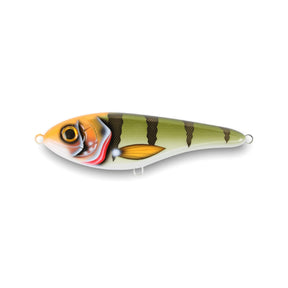 View of Jerk-Glide_Baits Strike Pro Buster Jerk II Suspending Glide Bait Lightning Perch available at EZOKO Pike and Musky Shop