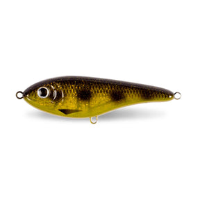 View of Jerk-Glide_Baits Strike Pro Buster Jerk II Suspending Glide Bait Spotted Bullhead available at EZOKO Pike and Musky Shop