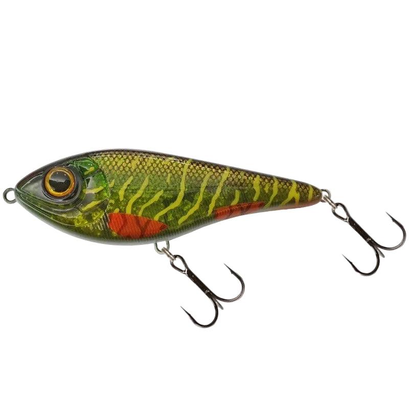 View of Strike Pro Buster Swimbait Green Motoroil Pike UV available at EZOKO Fishing