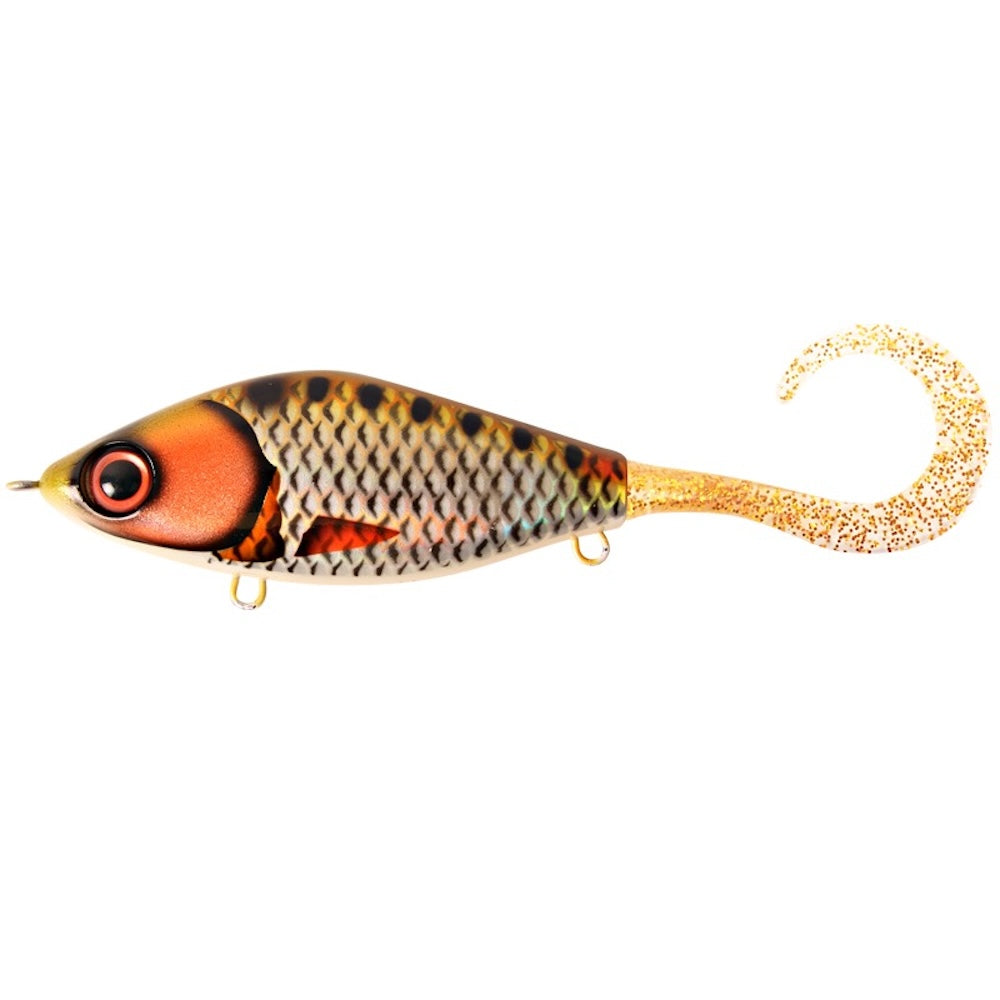 View of Jerk-Glide_Baits Strike Pro Guppie Glide Bait Golden Ridgeback / Gold Glitter Tail available at EZOKO Fishing