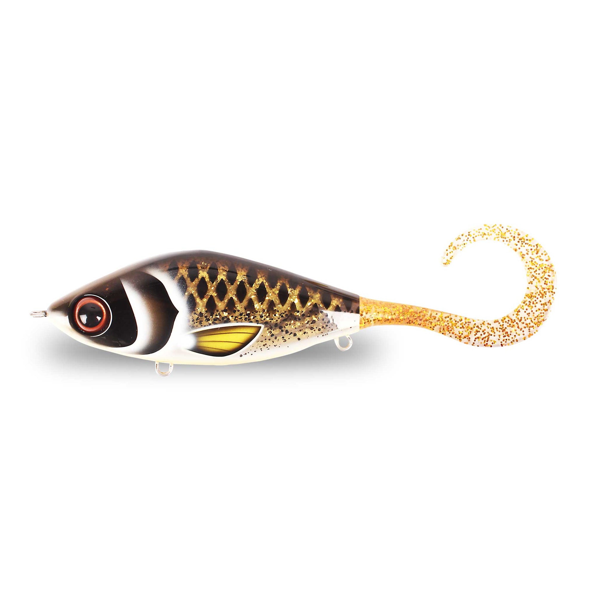 Strike Pro Guppie Jr Spotted Bullhead / Gold Glitter Tail Jerk-Glide Baits