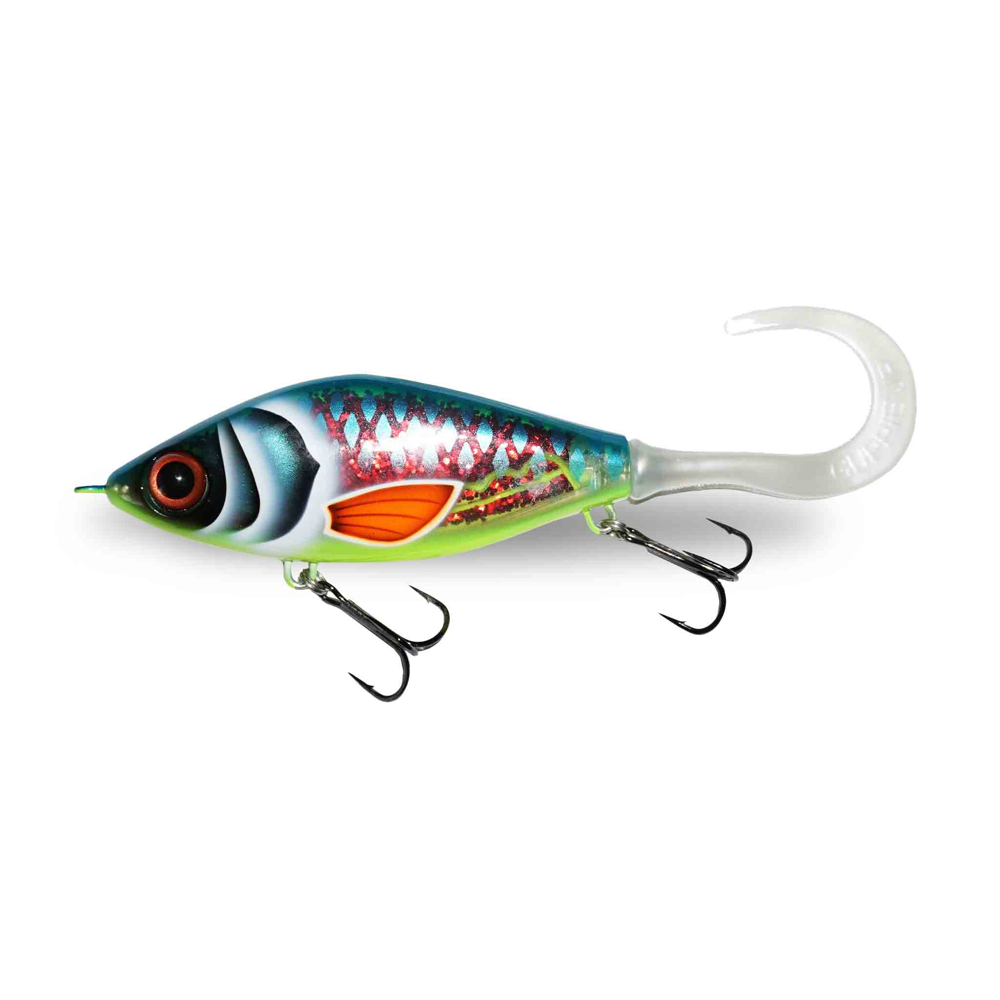 View of Jerk-Glide_Baits Strike Pro Guppie Jr Shallow Glide Bait Burger's Bird / Pearl White Tail available at EZOKO Fishing