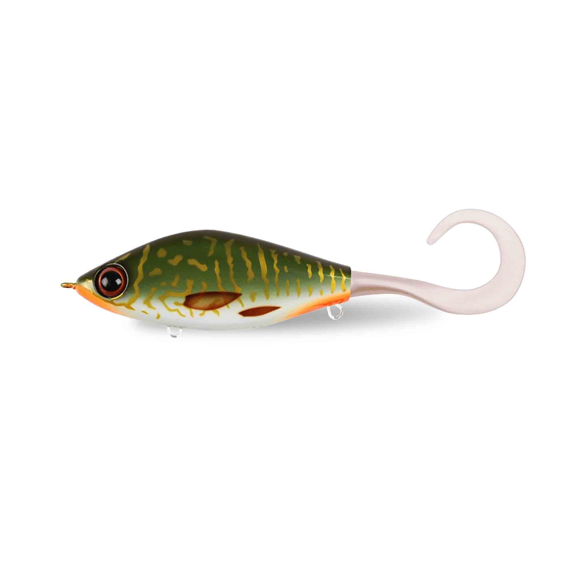 View of Jerk-Glide_Baits Strike Pro Guppie Jr Shallow Glide Bait Special Pike / Pearl White Tail available at EZOKO Fishing