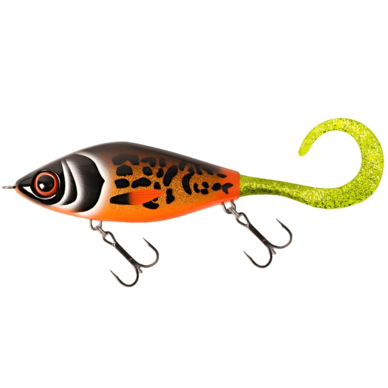 View of Jerk-Glide_Baits Strike Pro Guppie Jr Shallow Glide Bait Pierre Monjarret / Green and Gold glitter Tail available at EZOKO Pike and Musky Shop