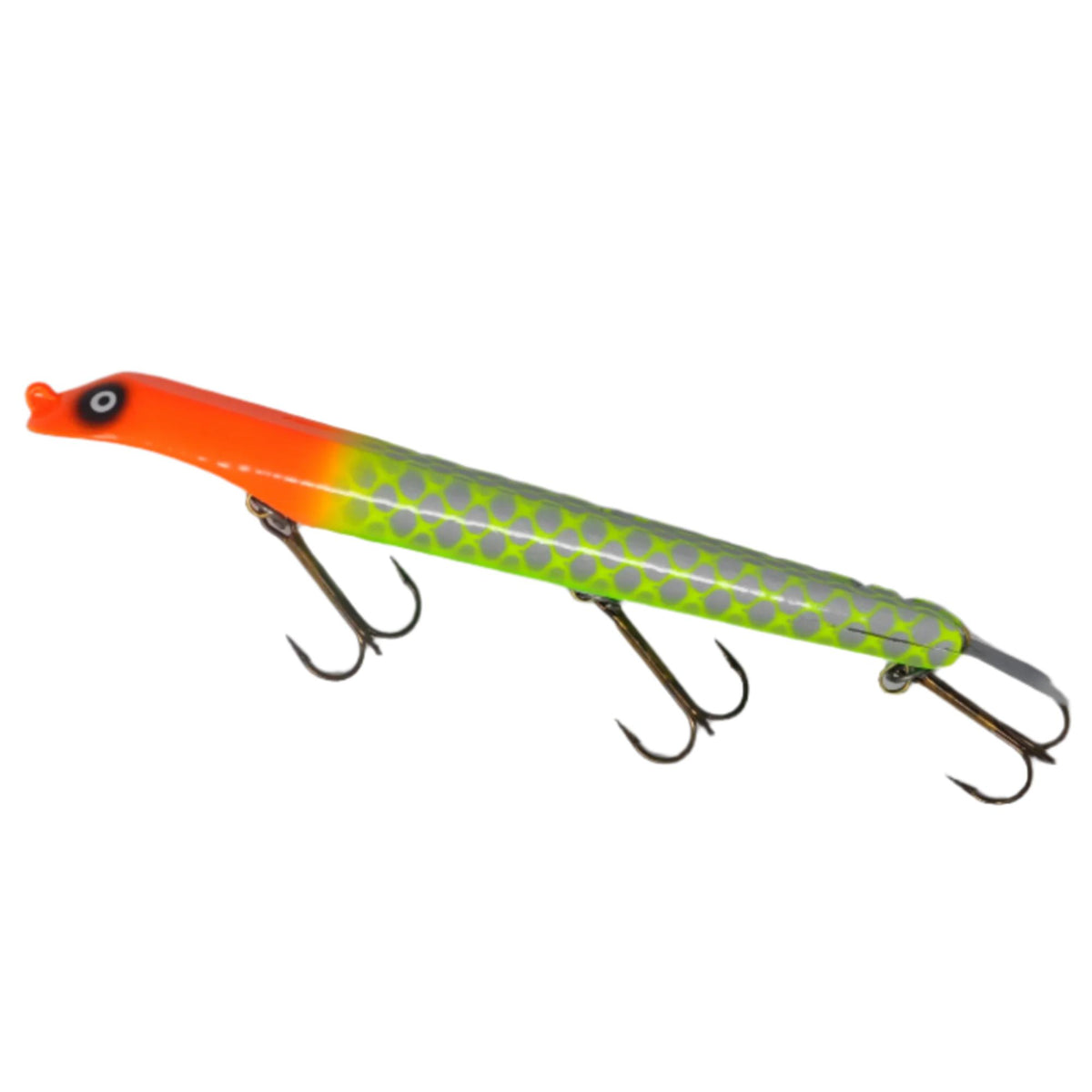View of Dive_And_Rise Suick Non-Weighted Magnum Thriller 12" Dive And Rise Bait Hot Tamale available at EZOKO Pike and Musky Shop