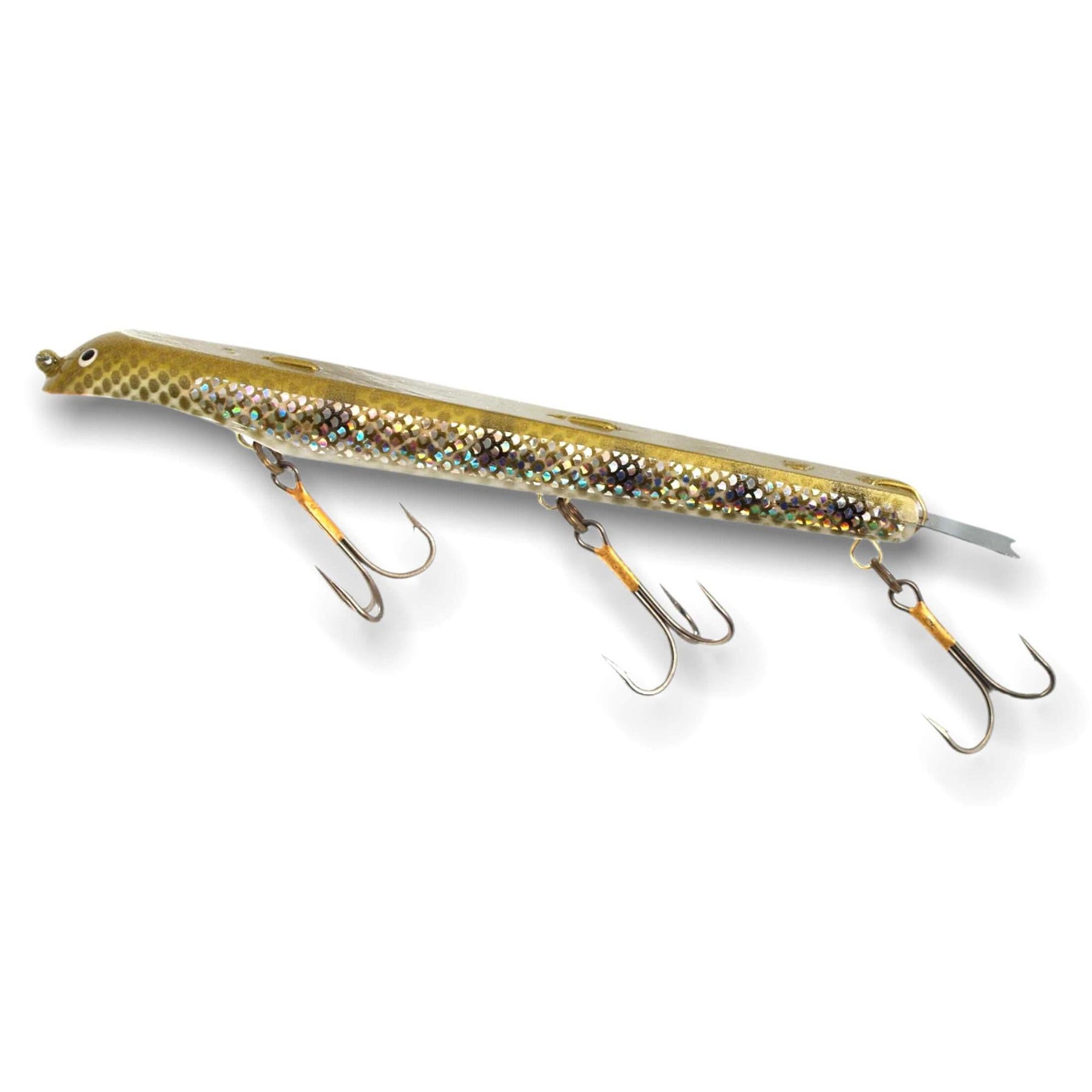 View of Dive_And_Rise Suick Non-Weighted Thriller 10" Dive And Rise Bait Holographic Perch available at EZOKO Pike and Musky Shop