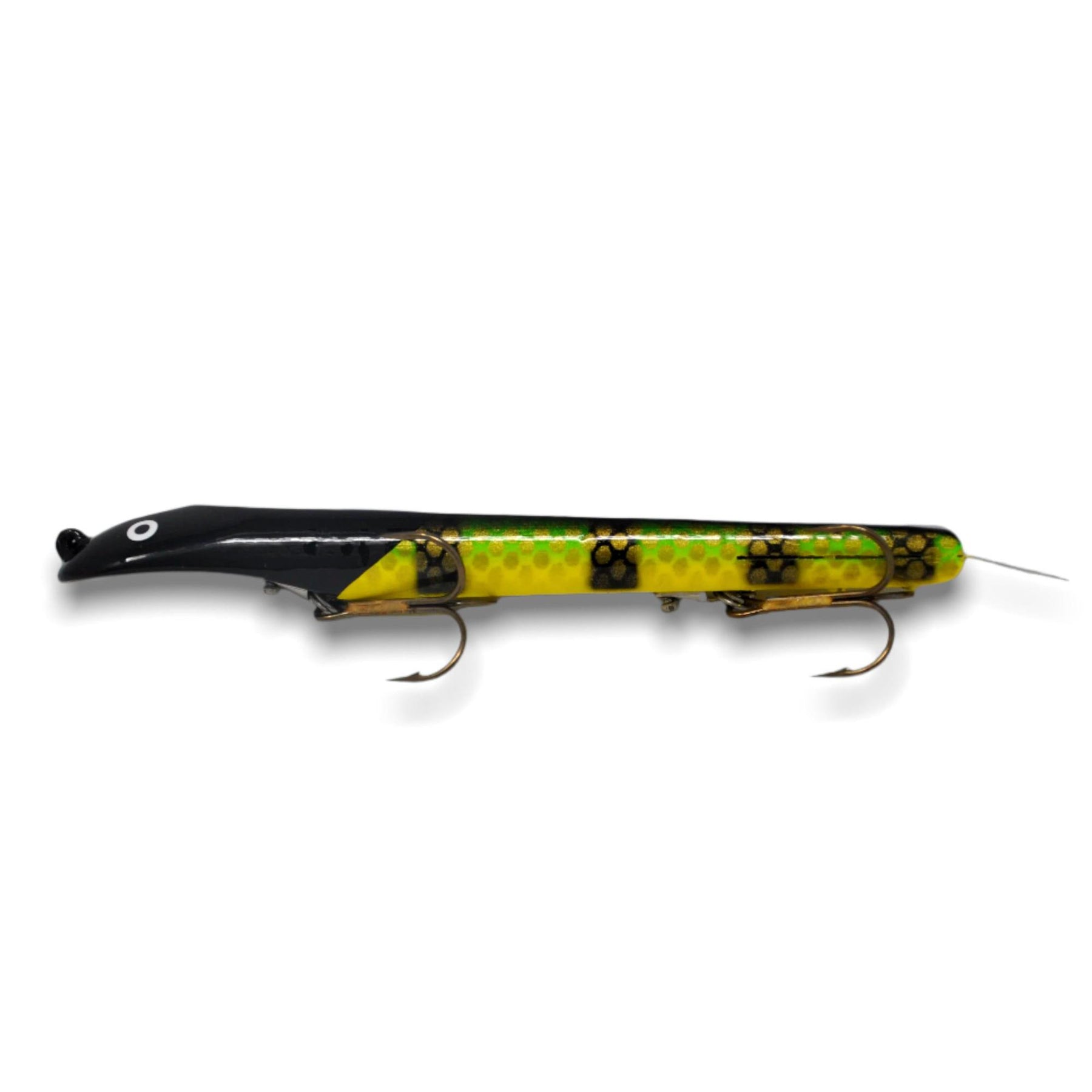 View of Dive_And_Rise Suick Non-Weighted Thriller 7" Dive And Rise Bait Yellow Perch available at EZOKO Pike and Musky Shop