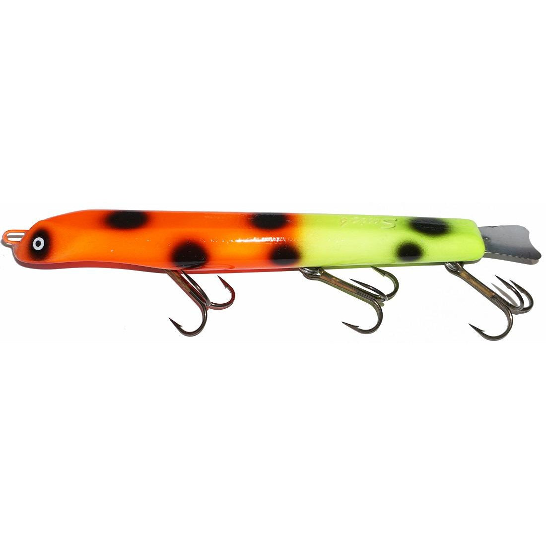 View of Dive_And_Rise Suick Thriller High Impact 10" Dive And Rise Bait Orange Black Dots available at EZOKO Fishing
