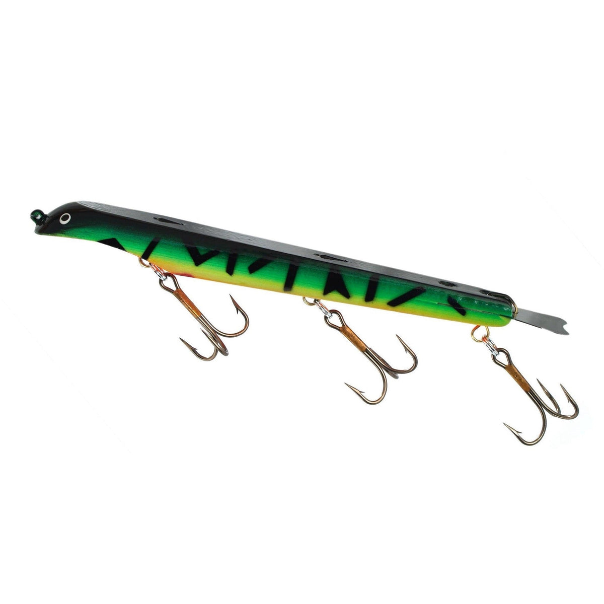 View of Dive_And_Rise Suick Weighted Thriller 10" Dive And Rise Bait Fire Tiger available at EZOKO Pike and Musky Shop