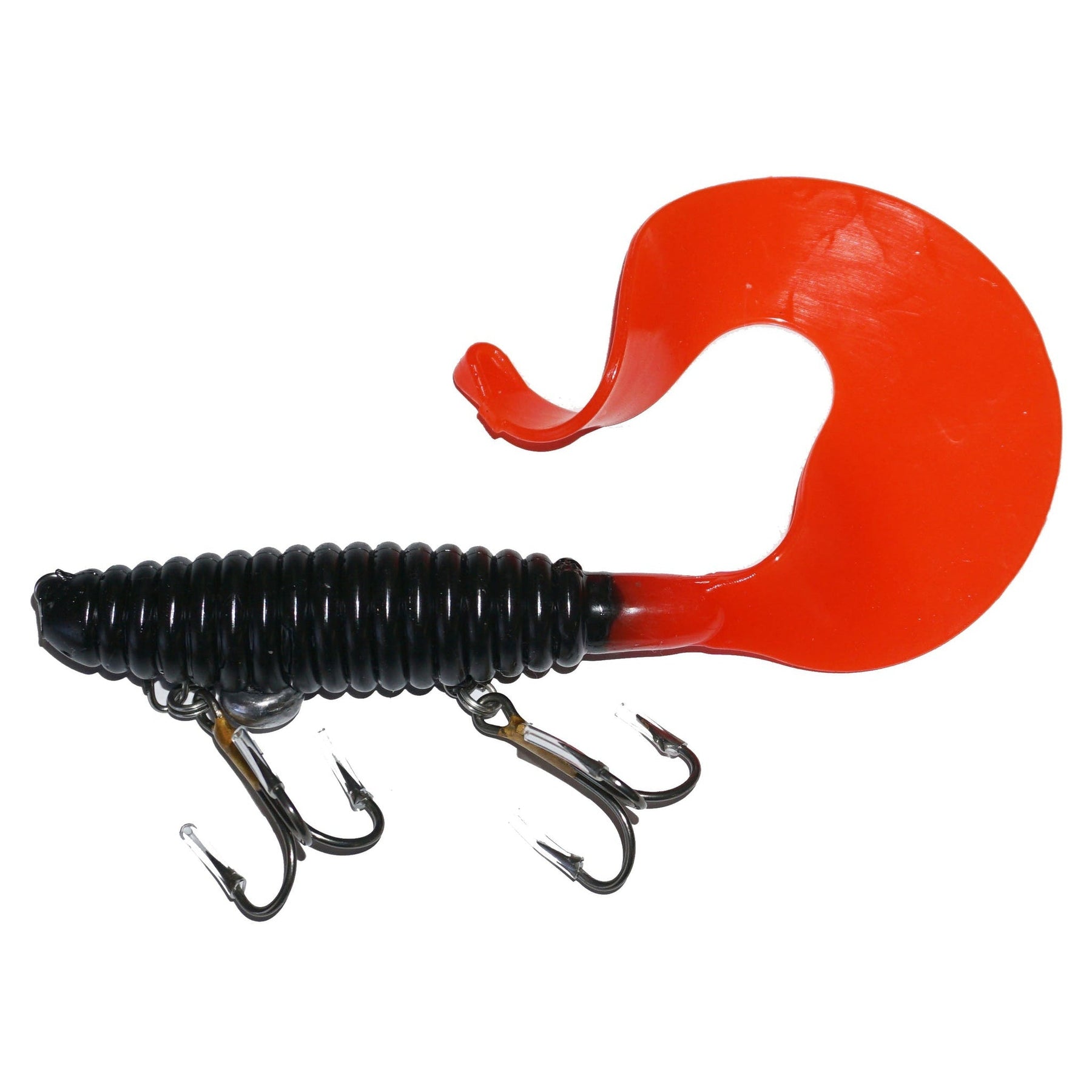View of Rubber Whale Tail Plastics 11" Black / Orange Tail available at EZOKO Pike and Musky Shop