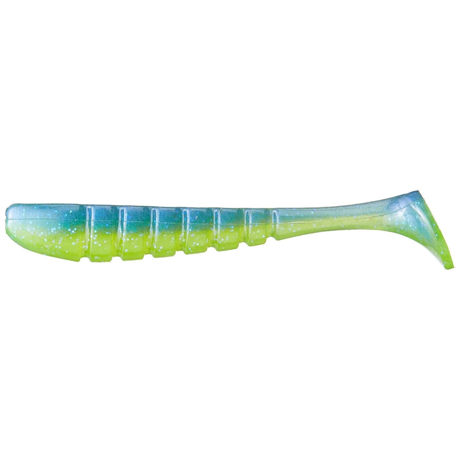 View of X Zone Swammer Swimbaits 3.5" - 8pk Electric Blue / Chartreuse available at EZOKO Fishing