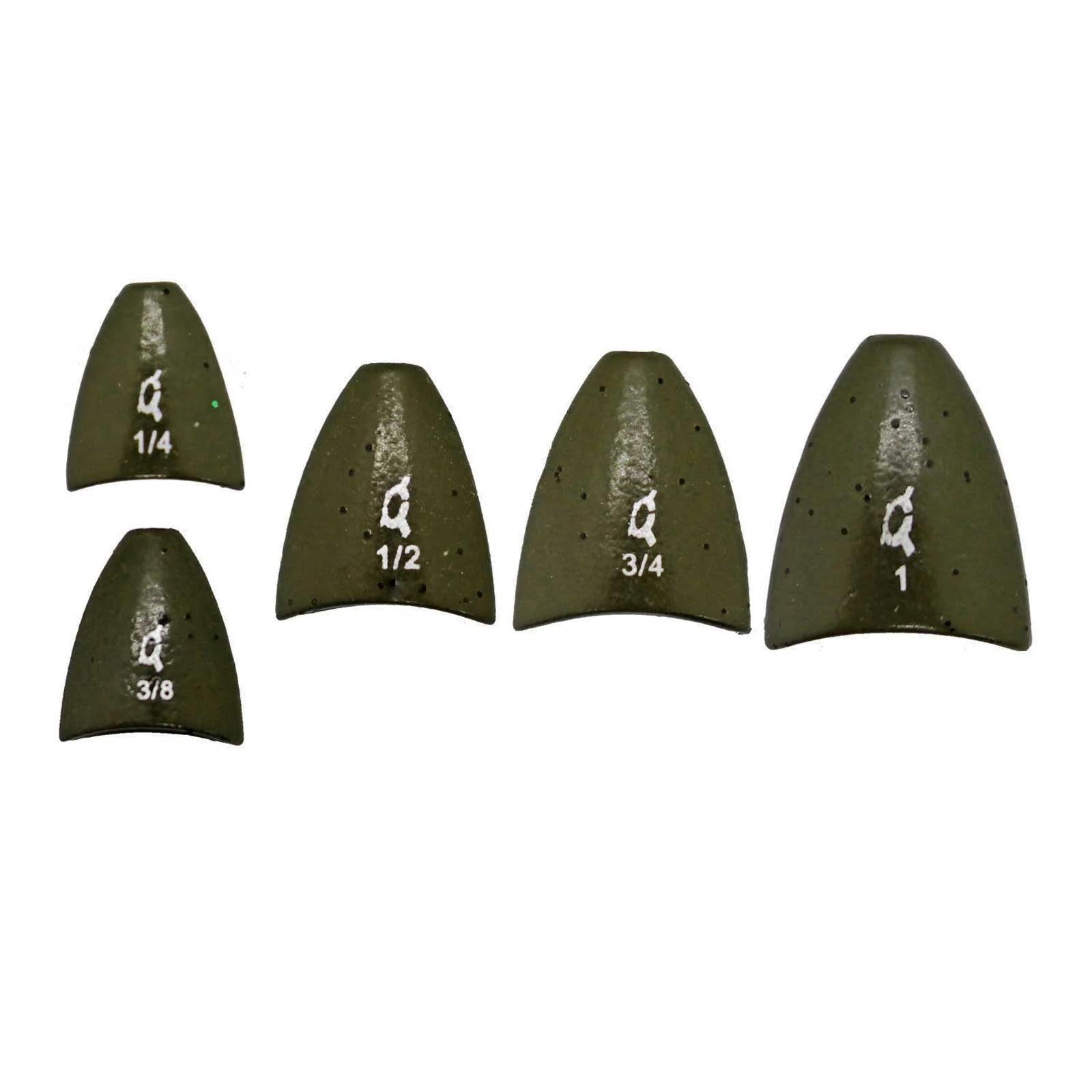 View of X Zone Tungsten Arrowhead Weight Green Pumpkin 1/4oz - 3pk available at EZOKO Fishing