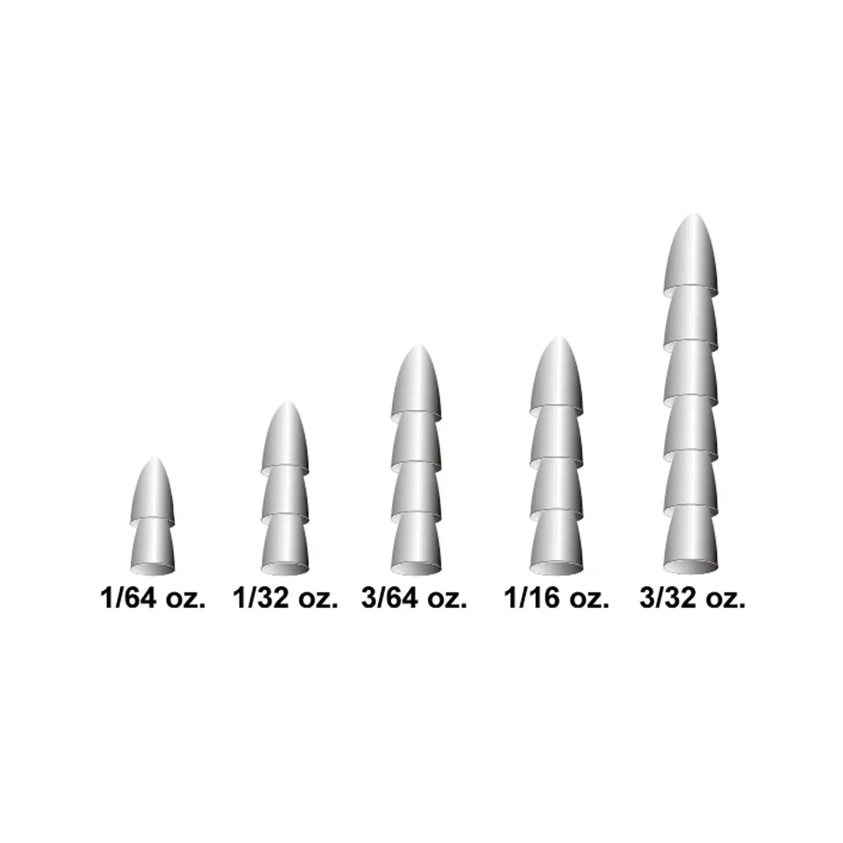 View of X Zone Tungsten Pagoda Nail Weights 1/32oz - 9pk available at EZOKO Fishing