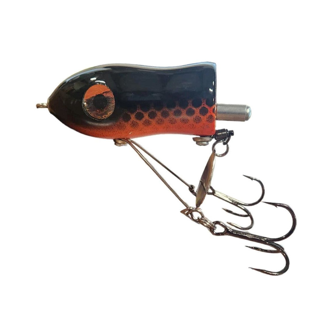 View of Topwater Chaos Tackle Little Flaptail Black/Orange available at EZOKO Pike and Musky Shop
