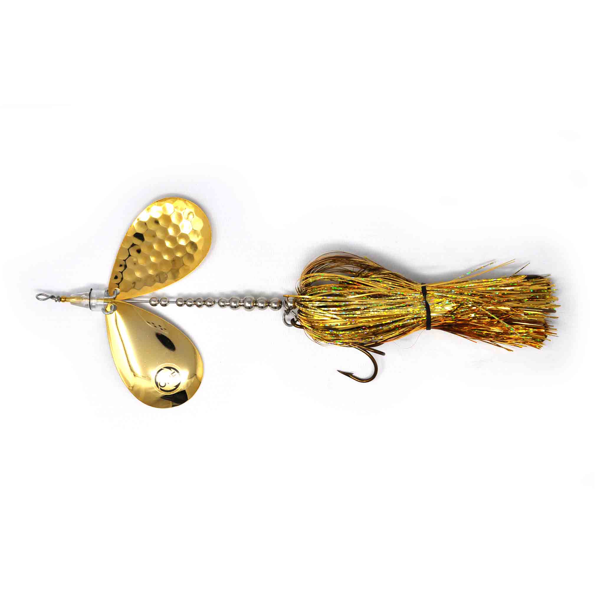 View of Bucktails Angling Revolution The One 10/10 Gold & Holo Gold Skirt/Gold Blades available at EZOKO Fishing