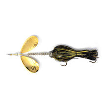 View of Bucktails Angling Revolution The One 10/10 ''Golden Knight'' Black & Gold Skirt/Gold Blades available at EZOKO Pike and Musky Shop