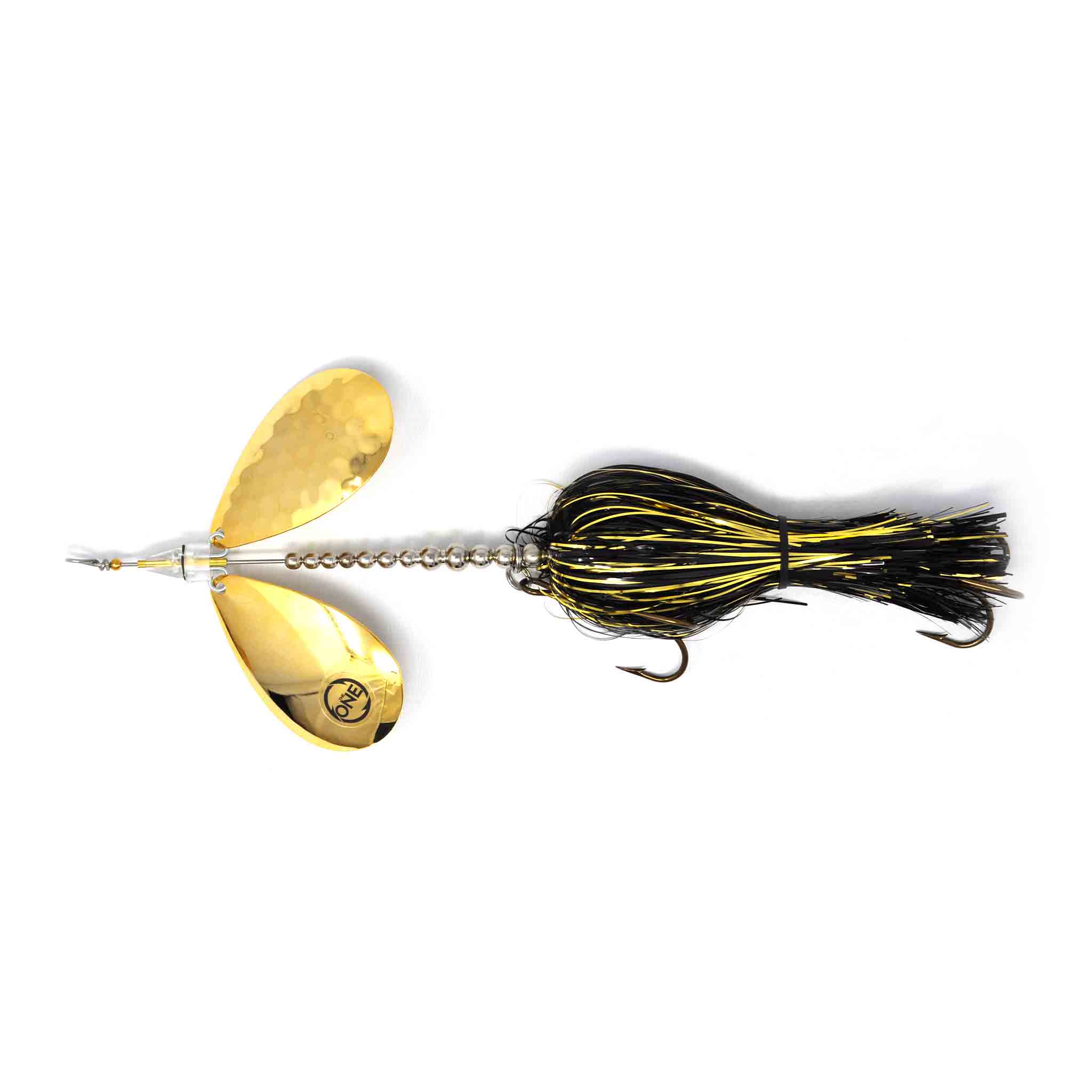 View of Bucktails Angling Revolution The One 10/10 ''Golden Knight'' Black & Gold Skirt/Gold Blades available at EZOKO Fishing