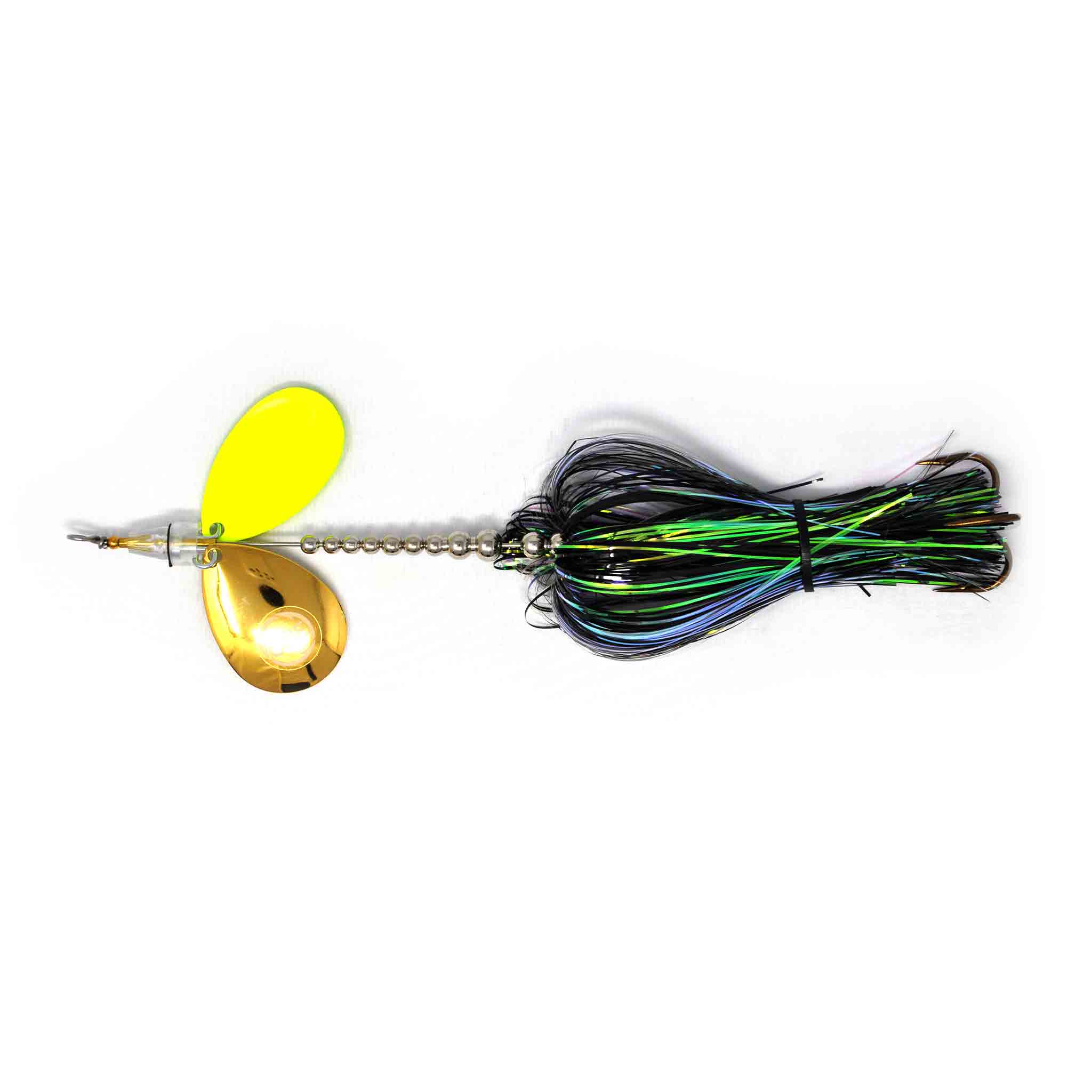 View of Bucktails Angling Revolution The One 8/8 Night Stalker/1 Gold Blade 1 Chartreuse Blade available at EZOKO Fishing