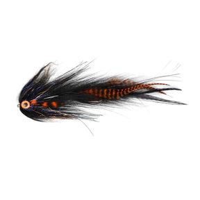 View of Bear Fly Co. Fat Flatliner Fly Black/Orange available at EZOKO Pike and Musky Shop