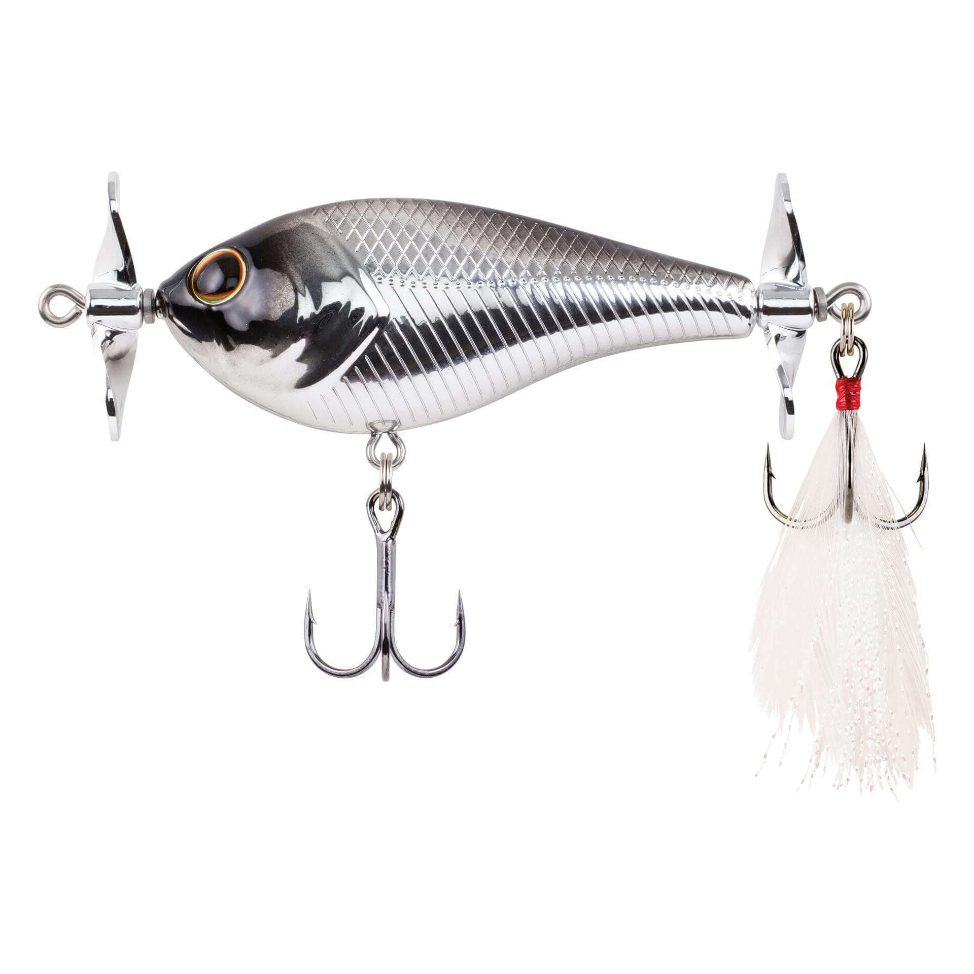 View of Topwater Berkley Spin Bomb Topwater Black Chrome available at EZOKO Pike and Musky Shop