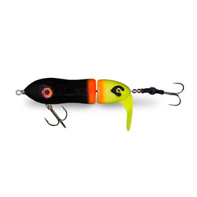 View of Topwater Big Mama Lit'tl Sis'tr Propbait Fire Tail available at EZOKO Pike and Musky Shop