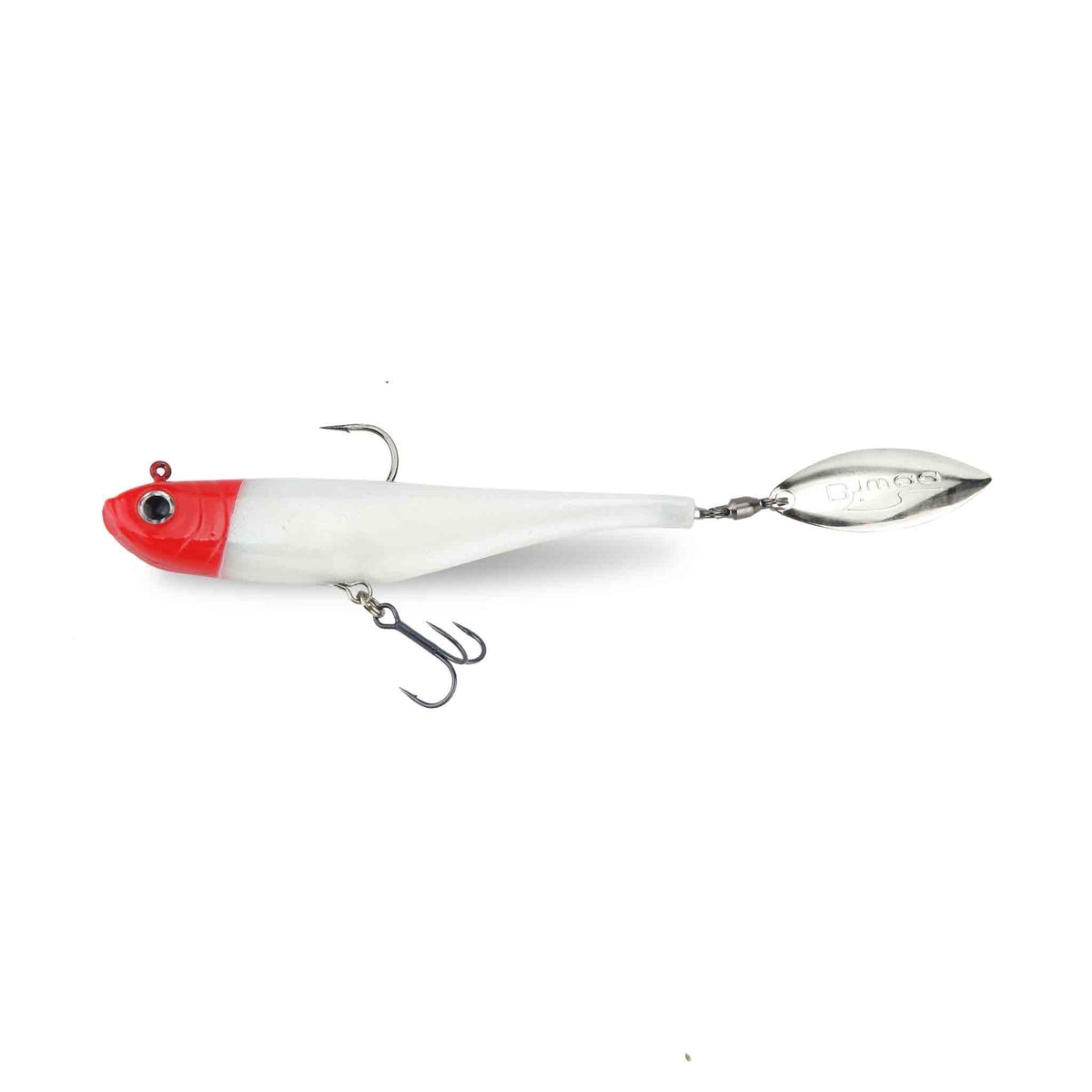View of Swimbaits Biwaa Divinator 55g Tailspin Swimbait Red Head available at EZOKO Pike and Musky Shop