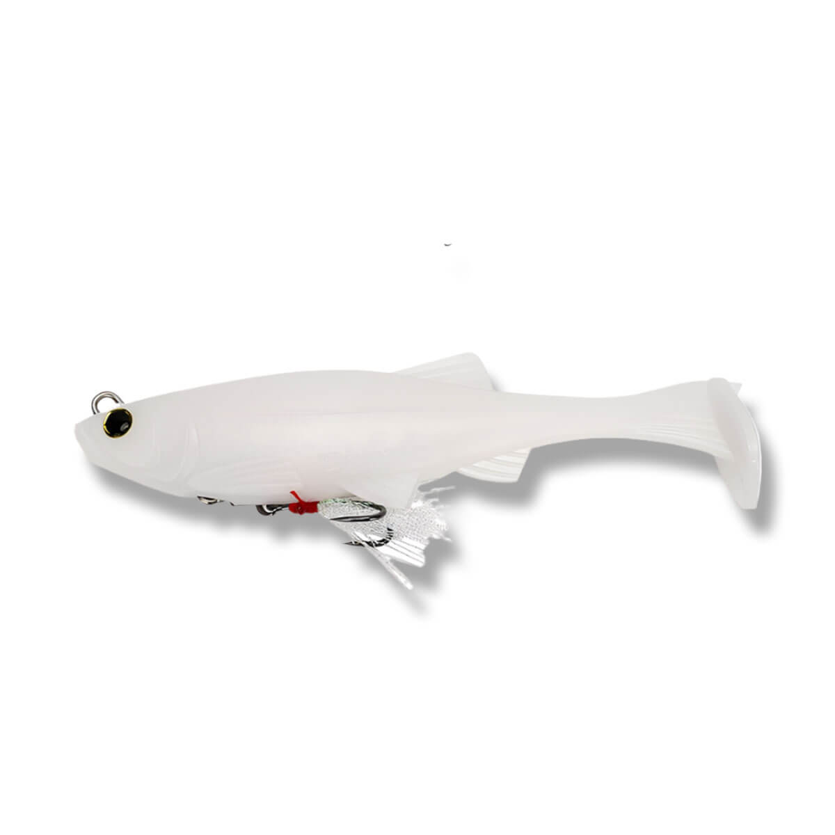 View of Swimbaits Biwaa Kapsiz Kast HD 6" Pearl White available at EZOKO Pike and Musky Shop