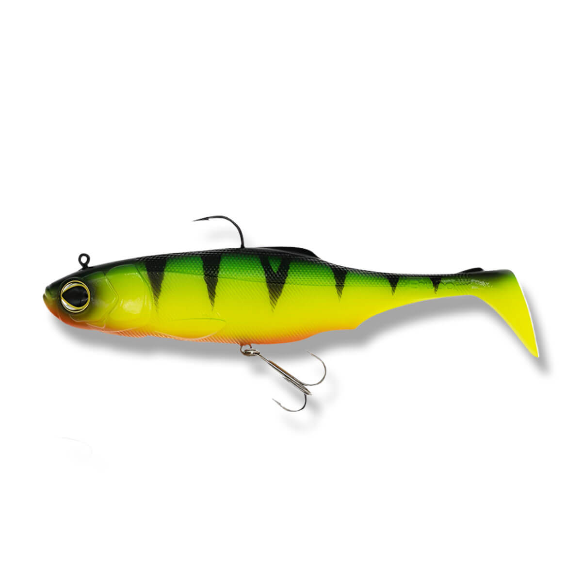 View of Swimbaits Biwaa Submission TopHook 8" Fire Tiger available at EZOKO Pike and Musky Shop