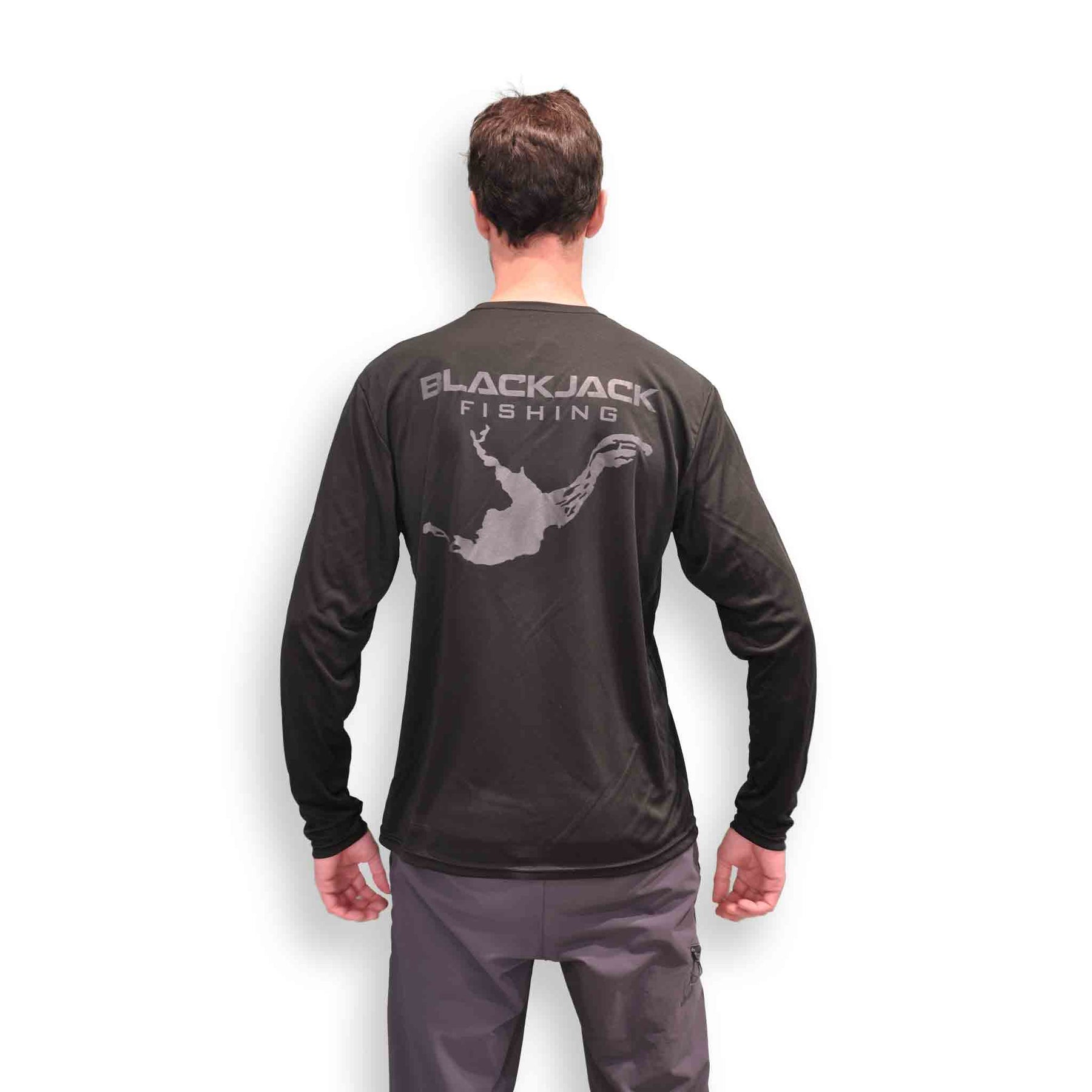 View of Long_Sleeves Black Jack Fishing Men's Long-Sleeve Cooling Sunshirt available at EZOKO Pike and Musky Shop