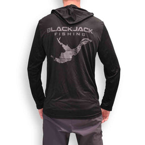 View of T-Shirts Black Jack Fishing Men's Zone Performance Hoodie available at EZOKO Pike and Musky Shop